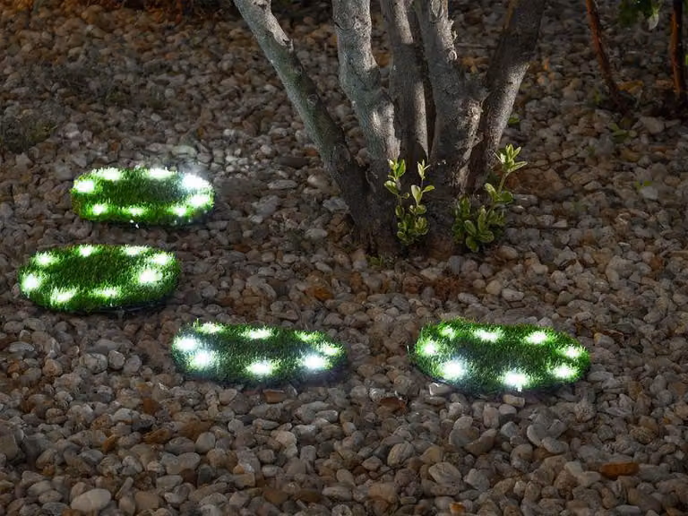 Lampada Strend Pro 6155, piastre in erba 4 pz, 24 cm, cerchi solari in erba artificiale, 4x 8 LED, AA