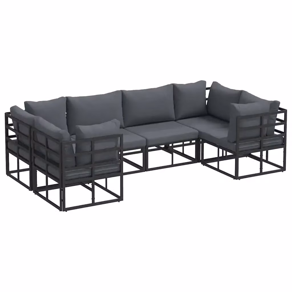 Set Divano da Giardino vidaXL a Forma di L in Alluminio Antracite e Nero con Tavolino e Cuscini, 6 Pezzi – 2
