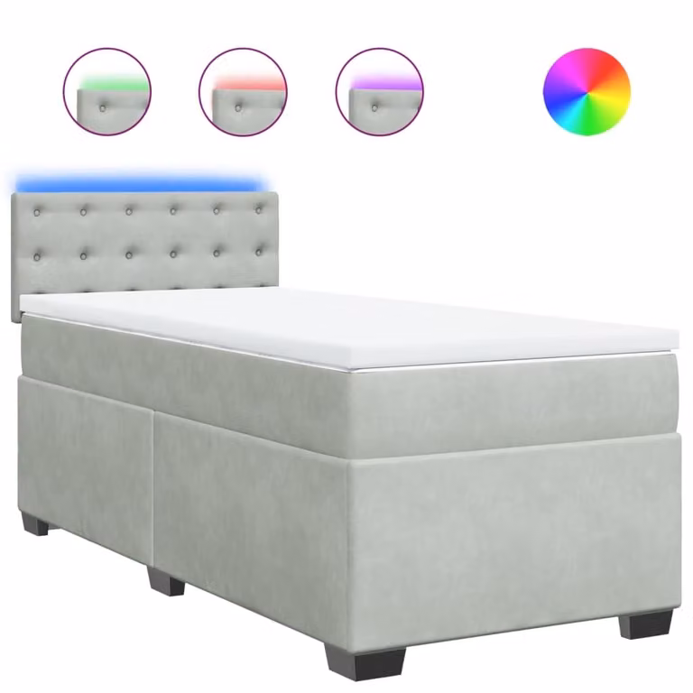 Giroletto a Molle con Materasso Grigio Chiaro 90x200 cm Velluto