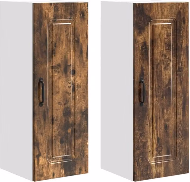 Set di 2 pensili da cucina moderni portaoggetti spazioso 30 x 31 x 80 cm in legno multistrato rovere fumo 02_0053694