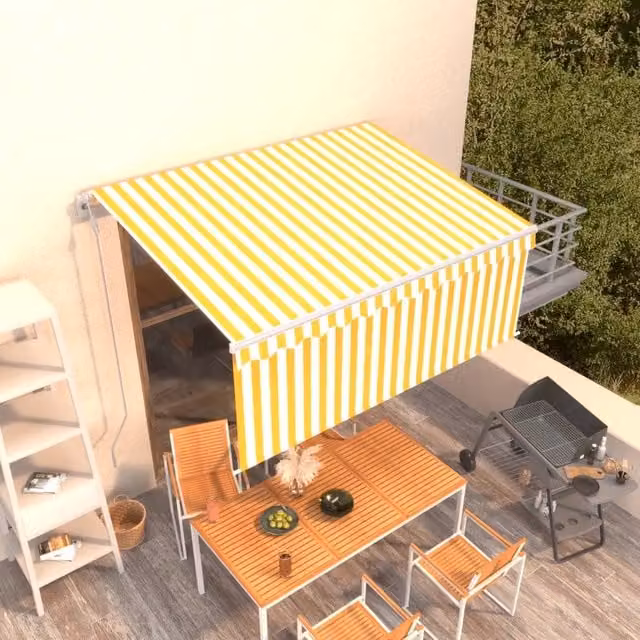 Tenda Sole Retrattile Automatica e Parasole 3x2,5mGialla Bianca 3069268