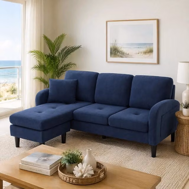 Divano angolare modulare REDOM blu con chaise longue reversibile L/P/H: 166 x 118 x 77 cm