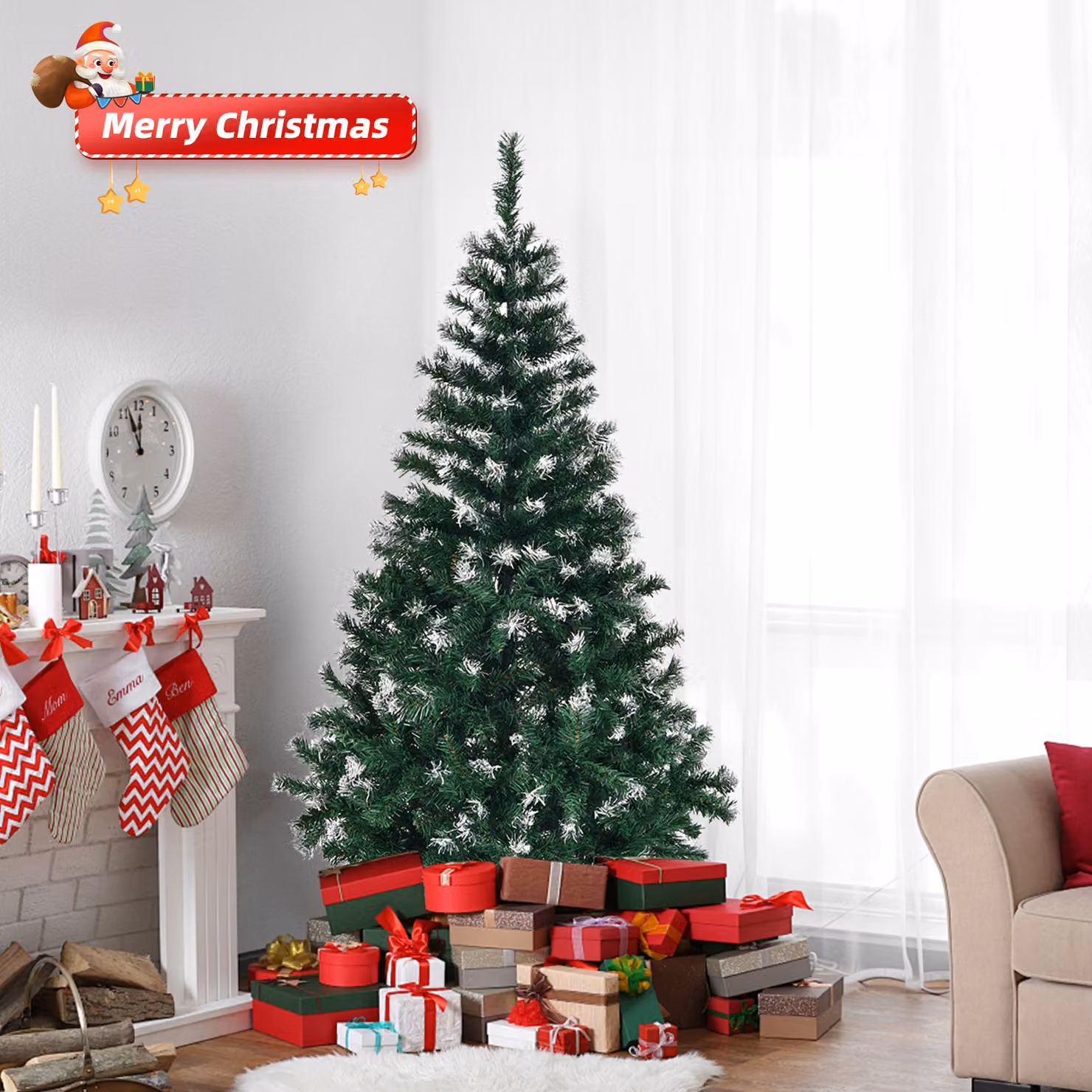 ALIGHTUP: Albero di Natale artificiale, altezza 120 cm, con 300 punte in PVC e effetto neve
