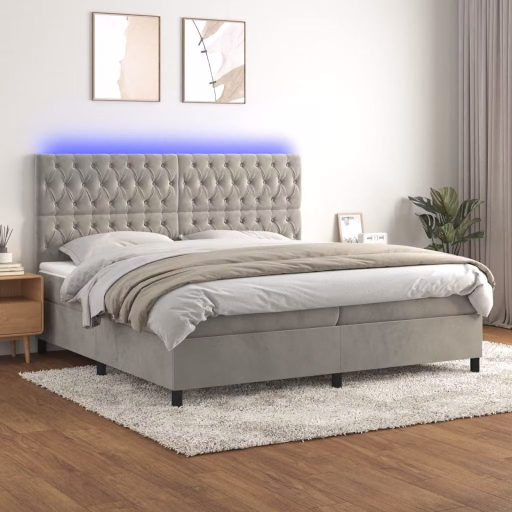 Maison Exclusive - Letto a Molle Materasso e LED Grigio Chiaro 200x200 cm Velluto