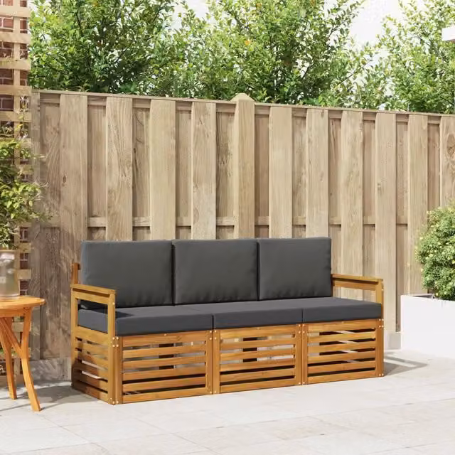 Set divani 3 pz Naturale e Antracite Legno di Acacia Massello 3374277