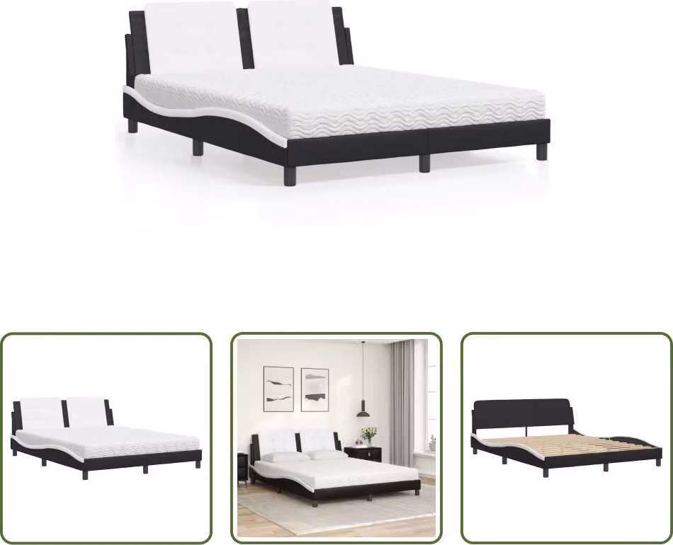 The Living Store Letto con materasso bianco e nero 160x200 cm in ecopelle