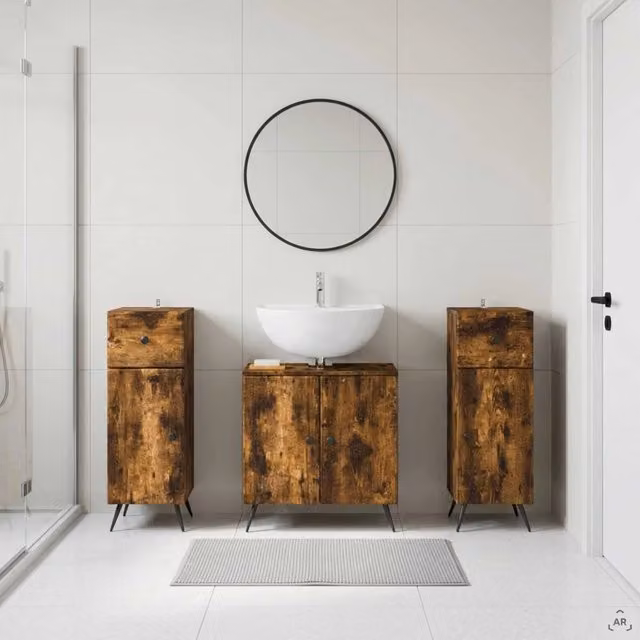 Set di armadietti da bagno in 3 pezzi BREDA Rovere Fumo 3418049