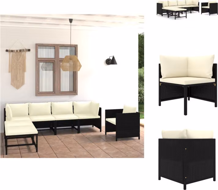 vidaXL set da salotto da giardino 7 pezzi con cuscini in poly rattan nero - Set di mobili da giardino