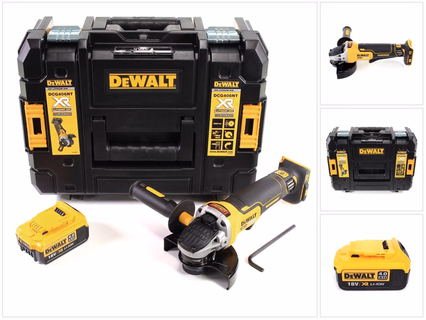Smerigliatrice angolare a batteria DeWalt DCG 406 NT 18V 125mm senza spazzole + 1x batteria 4.0Ah + TSTAK - senza caricabatterie