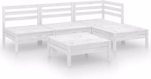 Set Salotto da Giardino 5 pz | Set di Mobili da Esterno in Legno Massello di Pino Bianco
