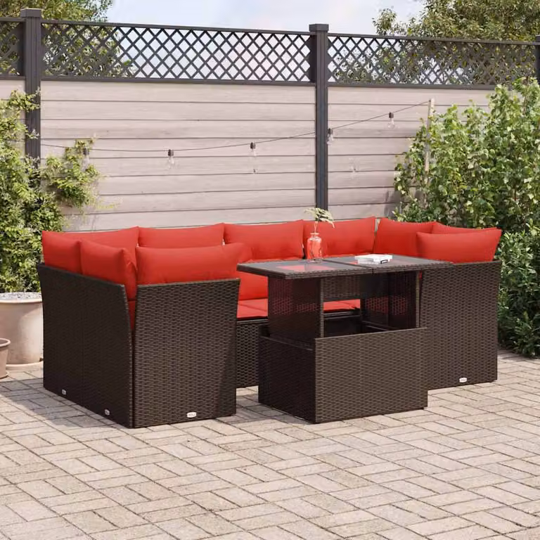 Maison Exclusive - Set Divani Giardino 7 pz con Cuscini Marrone Polyrattan Acacia