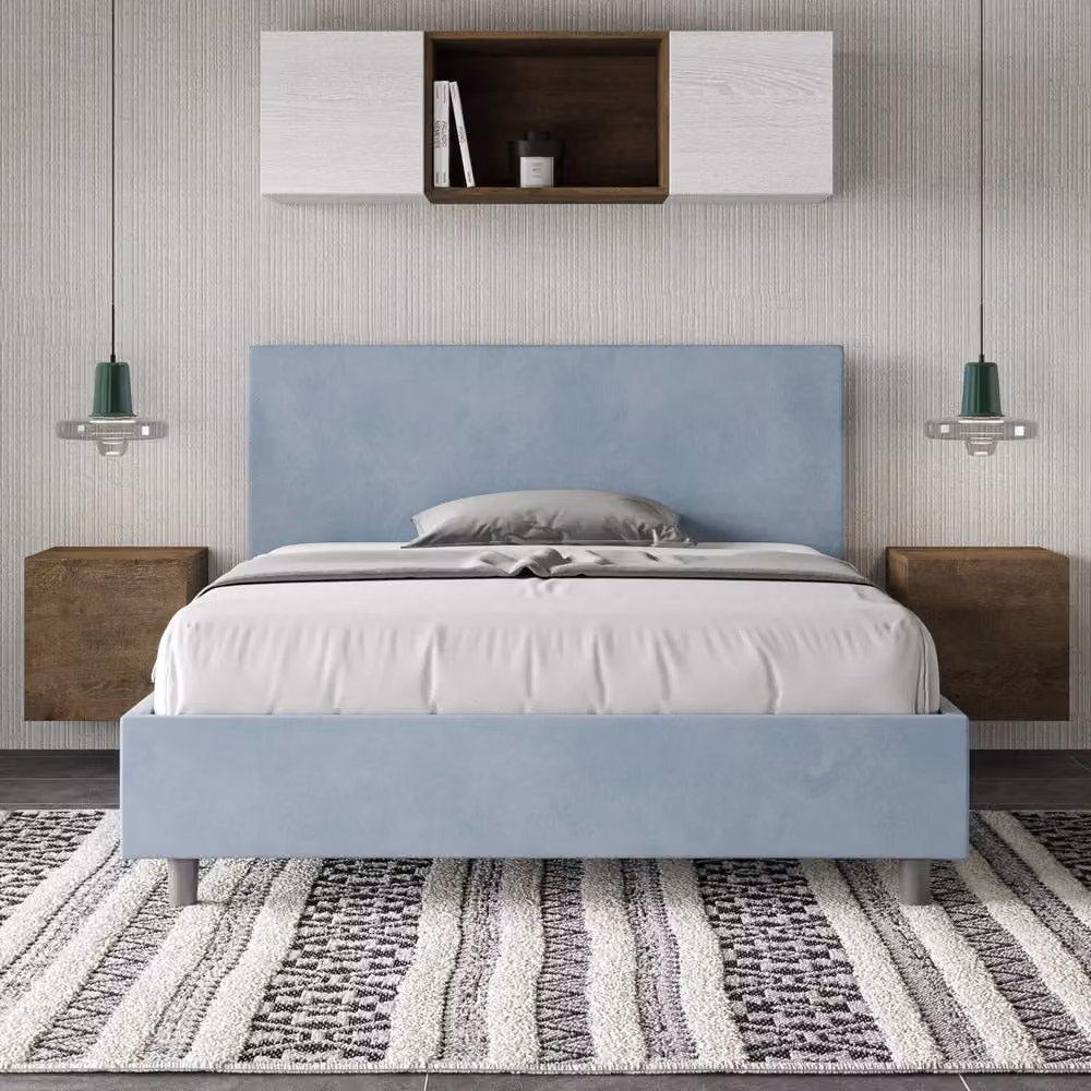 Letto Matrimoniale Moderno GIORDANOSHOP in Tessuto Microfibra Azzurro L/P/H: 160 x 200 x 106 cm – 2