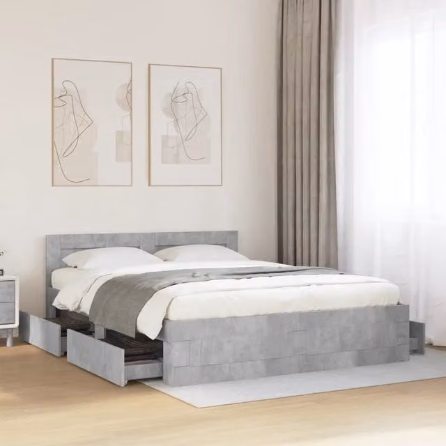 Giroletto Testiera-Struttura Letto Grigio Cemento 160x200 cm Legno Multistrato