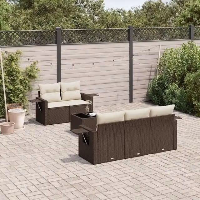 Set Divano da Giardino 6 pz con Cuscini Marrone in Polyrattan 3252240