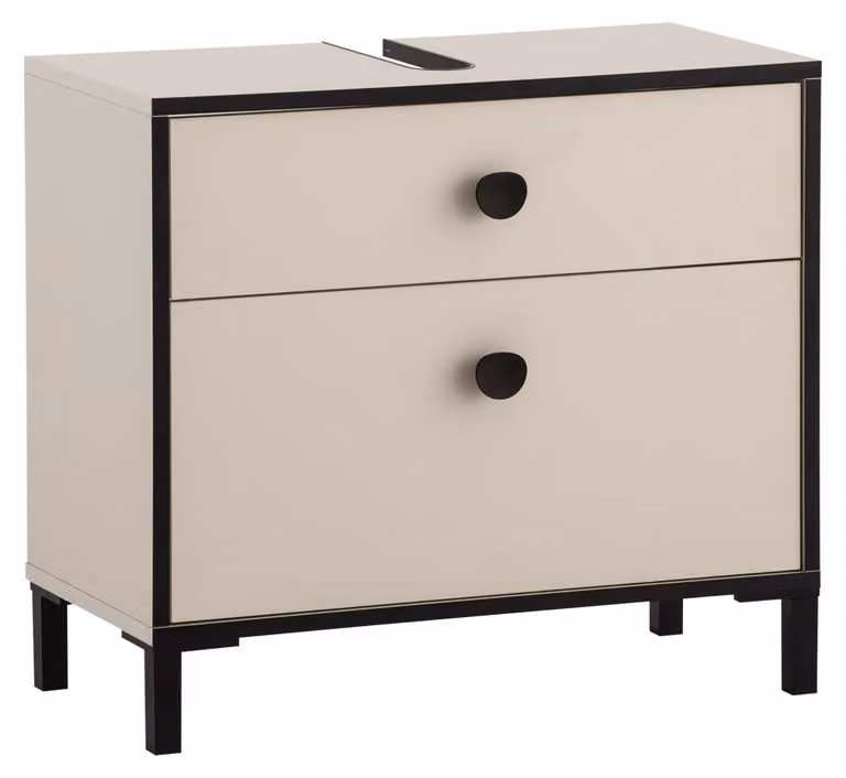 Mobile sottolavello con 2 cassetti, color crema, dimensioni 65,1 x 33 x 59,1 cm
