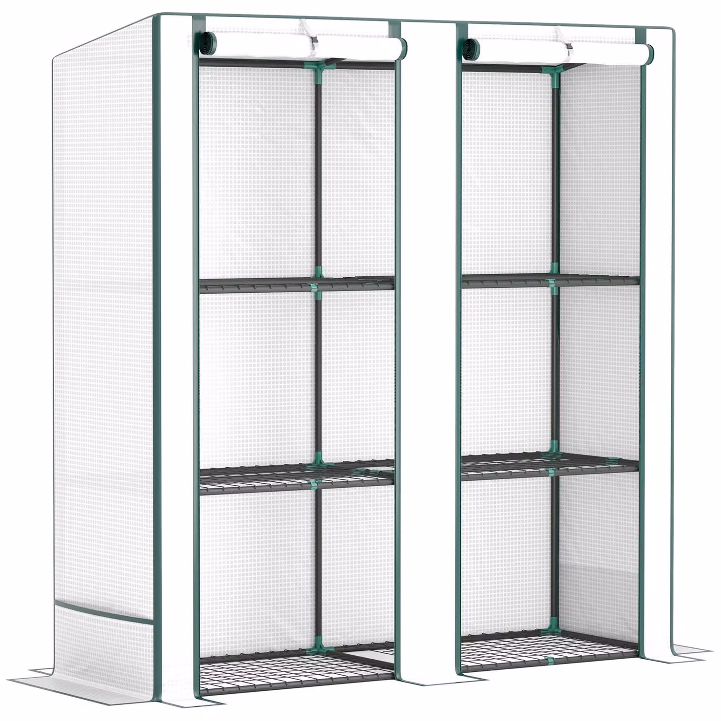 Serra Moonbite a falda, dimensioni 144 x 48 x 152 cm, serra per pomodori con doppia porta, 3 ripiani in filo metallico e copertura da 140 g/m², trasmissione della luce dell'85%, acciaio, colore bianco