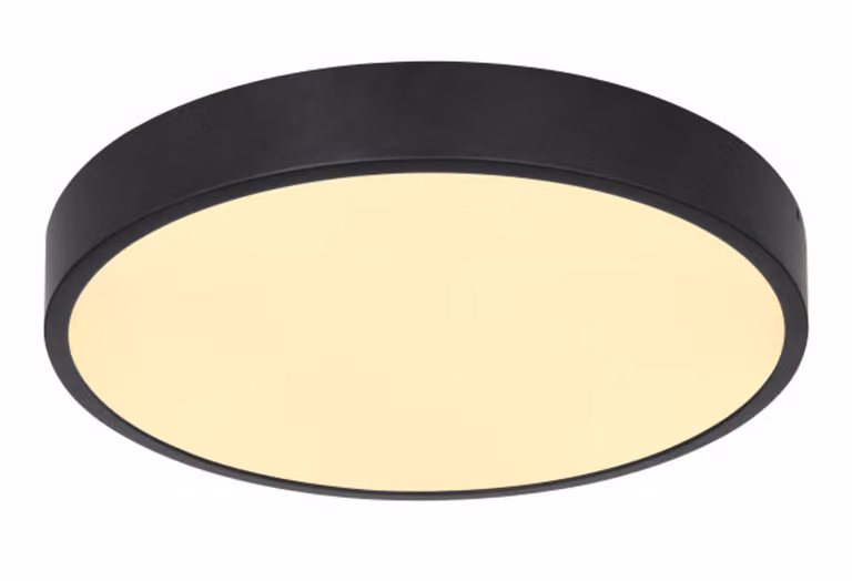 Globo Lighting plafoniera in metallo nero opaco, acrilico opale, satinato, dimmerabile, ø: 220mm, H: 26mm, incl. LED 28W 230V, sorgente 3200lm, potenza 2300lm, 4000K