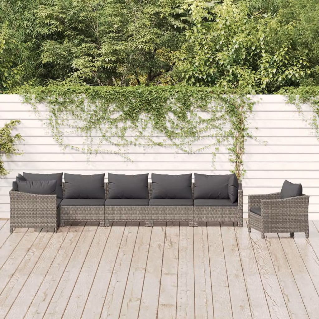 Set di divani da giardino vidaXL in 7 pezzi con cuscini in polyrattan e struttura in acciaio grigio