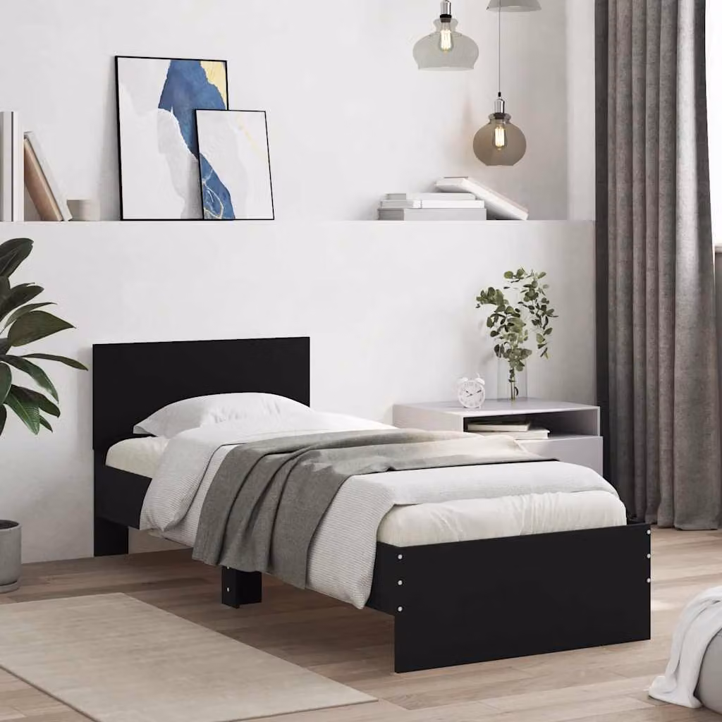 vidaXL Giroletto con Testiera in Legno Multistrato Nero L: 190 cm, P: 75 cm, H: 80 cm