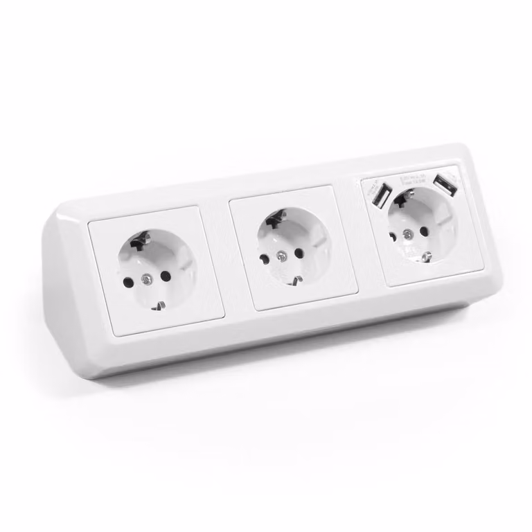 Blocco prese McPower "Cup", montaggio a parete, bianco, contatto di terra a 3 vie + USB