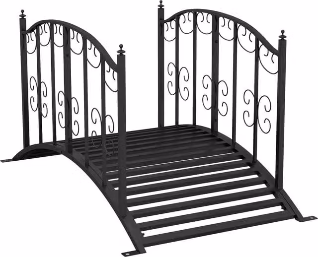 Ponte da giardino curvo con parapetto 119 x 67 x 70 cm attraversamento sicuro ornamenti decorativi vintage in acciaio nero 21_0003992