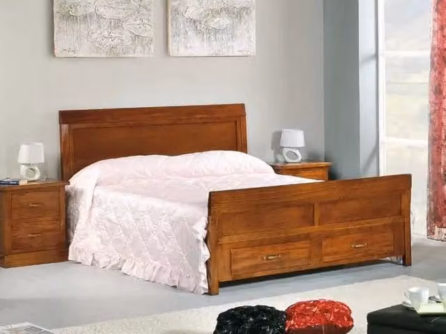 Letto matrimoniale in legno massiccio con 2 cassetti stile arte povera noce Mobili 2G L/P/H: 170 x 210 x 110 cm