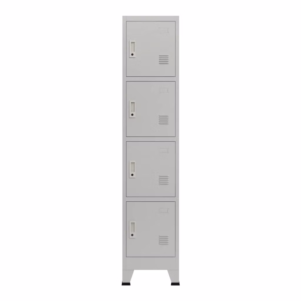 Armadietto in acciaio laccato grigio con 4 ante per ufficio e camera da letto L: 180 cm, P: 38 cm, H: 45 cm – 2