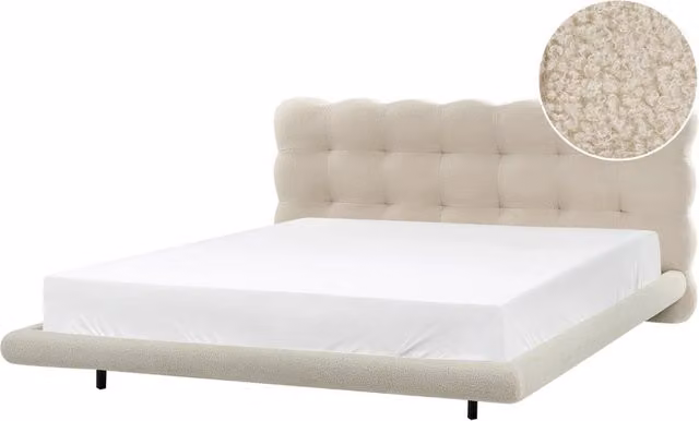Letto matrimoniale in tessuto boucle con testata trapuntata Beige 180 x 200 cm design moderno