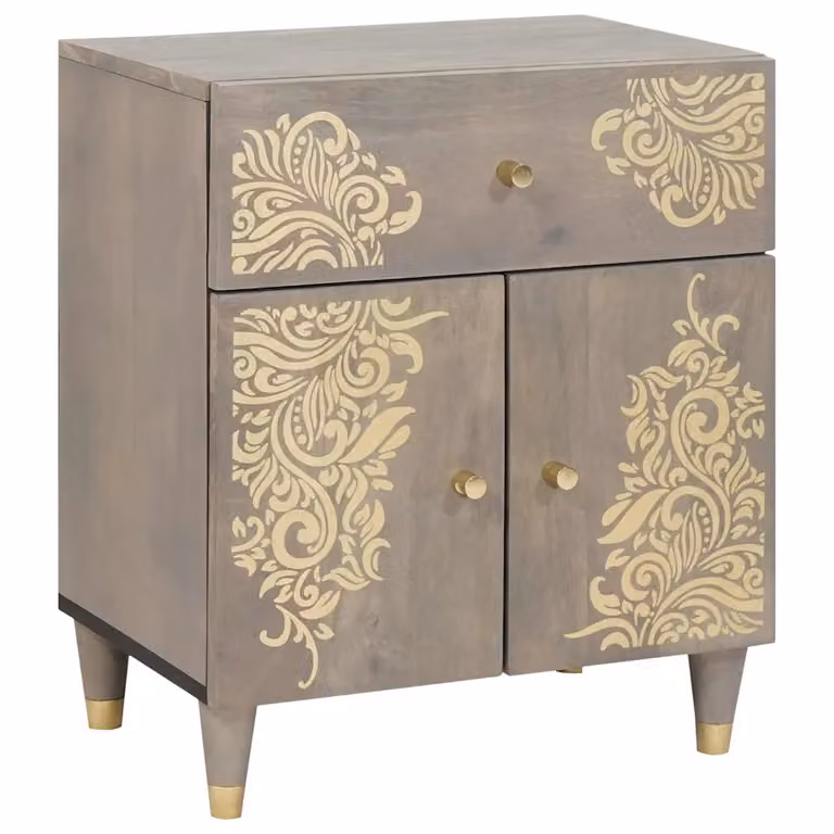 Comodino moderno vidaXL in legno di mango con porta, Grigio, L: 50 cm, P: 33 cm, H: 60 cm