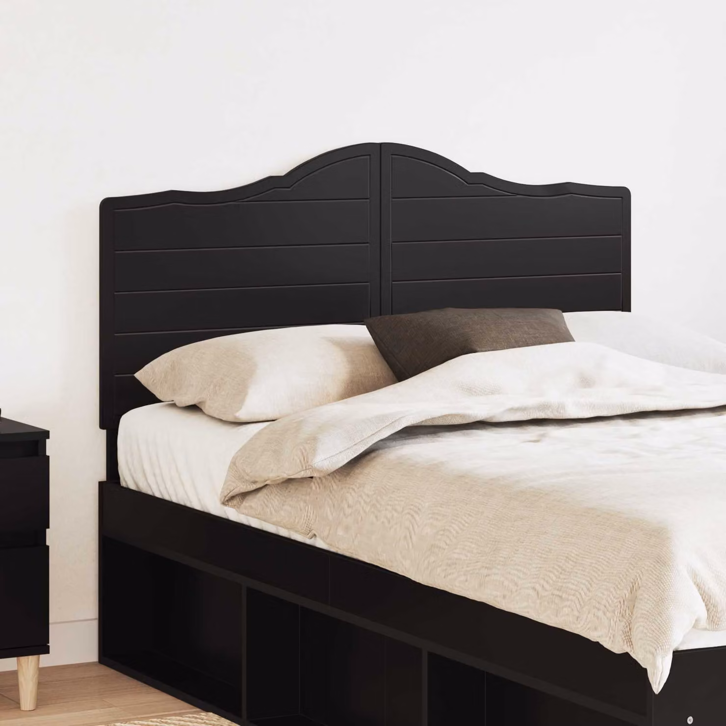 Testiera per letto moderna vidaXL in legno ingegnerizzato nero con scomparti laterali