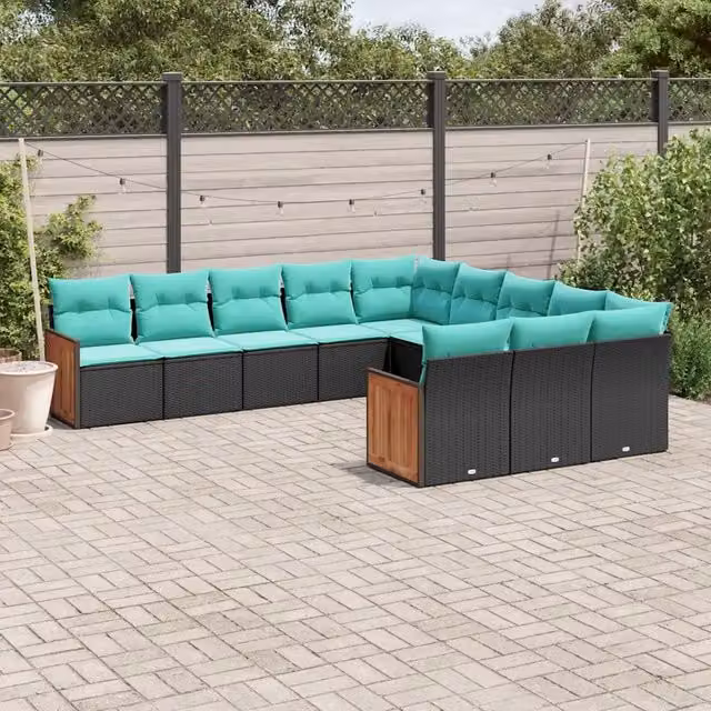 Set Divani da Giardino 11 pz con Cuscini Nero in Polyrattan 3228108
