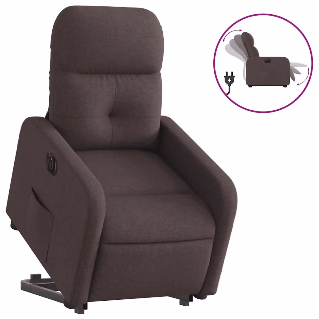 Poltrona Alzapersona Reclinante Elettrica vidaXL in Tessuto Marrone con Braccioli – 2
