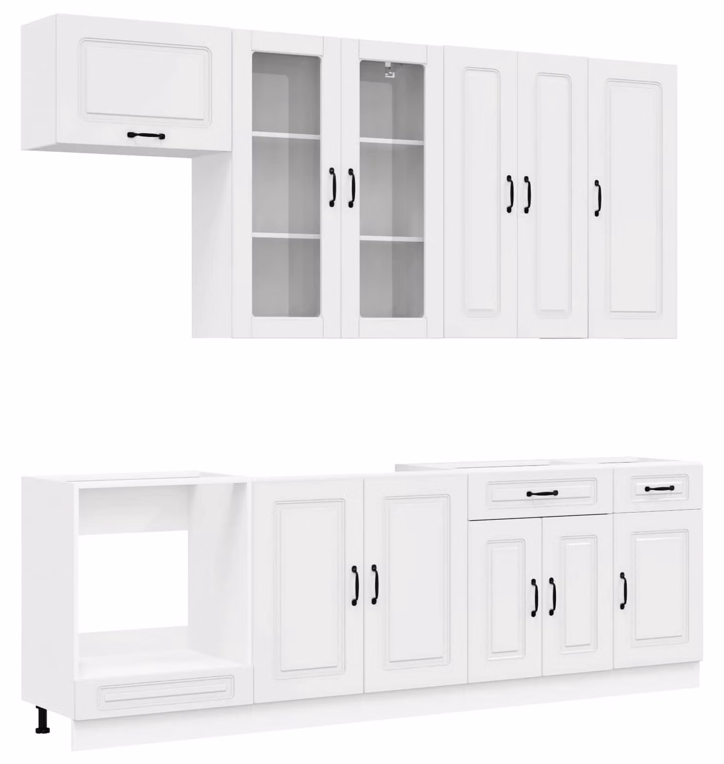 Set di mobili da cucina KALMAR, 8 pezzi, in legno impiallacciato bianco lucido