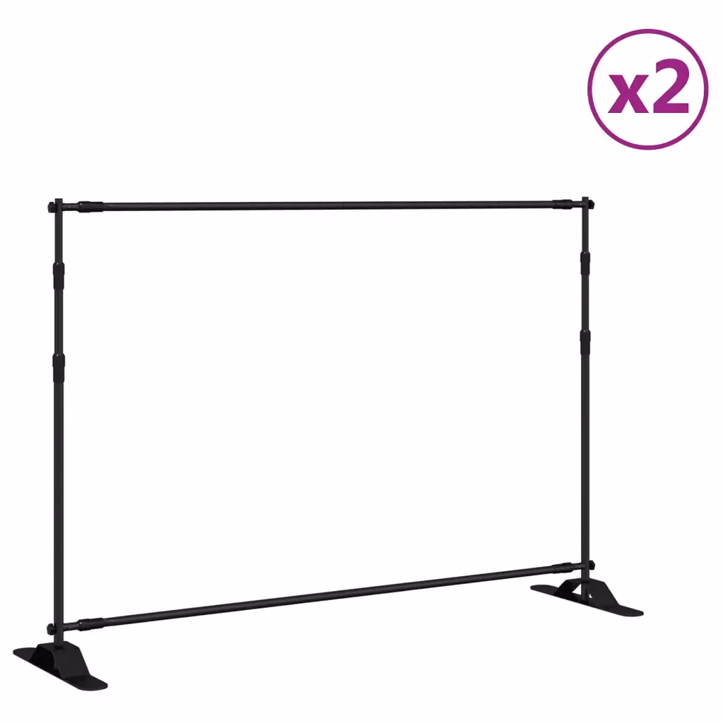 Set di 2 supporti per fondali vidaXL in acciaio inossidabile, colore nero, L 305 cm x H 243 cm – 2