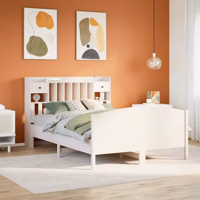 Letto Libreria senza Materasso Bianco 140x200 cm Legno di Pino 3323144
