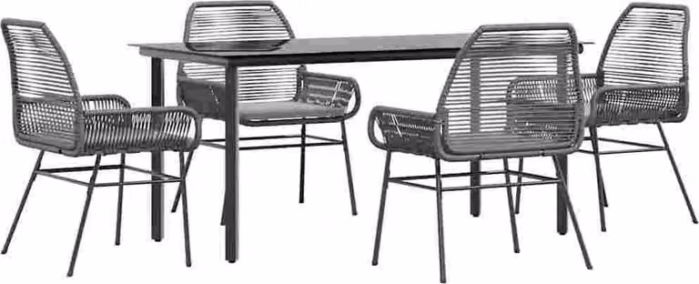 Set da Pranzo da Giardino 5 pz con Cuscini Polyrattan Vetro
