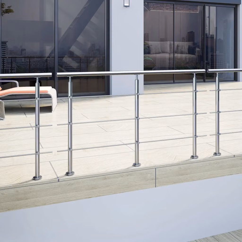 Ringhiera Balaustra con Corrimano Aica Italy in Acciaio Inox 304 Spazzolato Argento per Interni ed Esterni L: 200 cm, H: 106 cm – 2