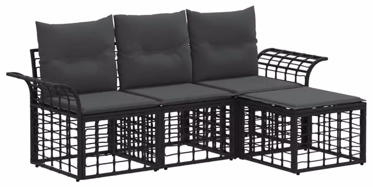 Set di divani da esterno 4 pcs Nero e Grigio scuro Poliestere