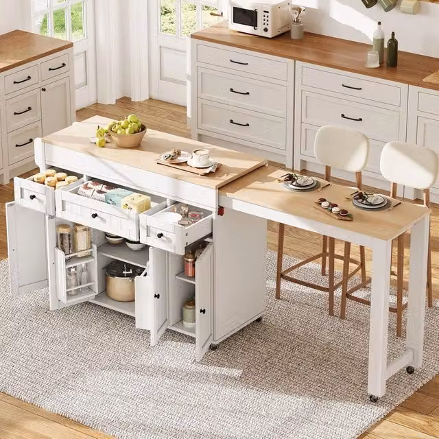 Isola da Cucina Mobile ¨C Minimal ¨C Bianco con Cassetti e Scaffale, Salvaspazio per Cucina e Sala da Pranzo