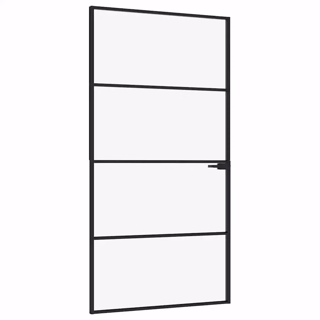 Porta Interna Reversibile vidaXL in Alluminio e Vetro Temperato Trasparente, Colore Nero, L: 102,5 cm, H: 201,5 cm – 2