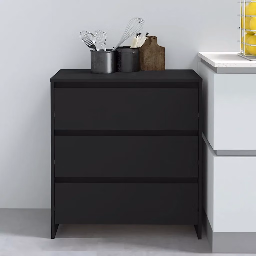 Credenza minimalista nera in MDF per soggiorno e sala da pranzo, L 70 cm x P 41 cm x H 75 cm – 2