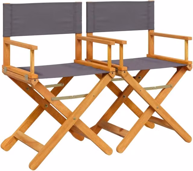 Set di 2 sedie da regista pieghevoli in legno di acacia oliato e tessuto grigio per esterno e giardino – 1
