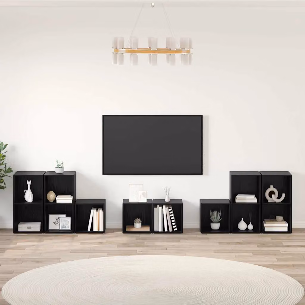 Set di mobili TV moderno vidaXL in 8 pezzi, Rovere e Nero, in legno MDF e multistrato per soggiorno – 1