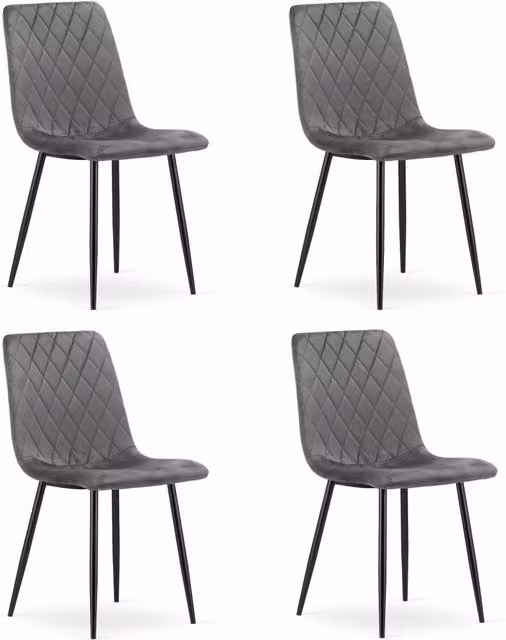 Set di 4 sedie Valora TURIN in velluto grigio scuro con design ergonomico e struttura in metallo nero