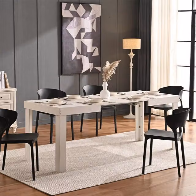 Tavolo da Pranzo Rettangolare Estensibile Shally Dogan Bianco in Legno con Piano Butterfly per Cucina e Soggiorno