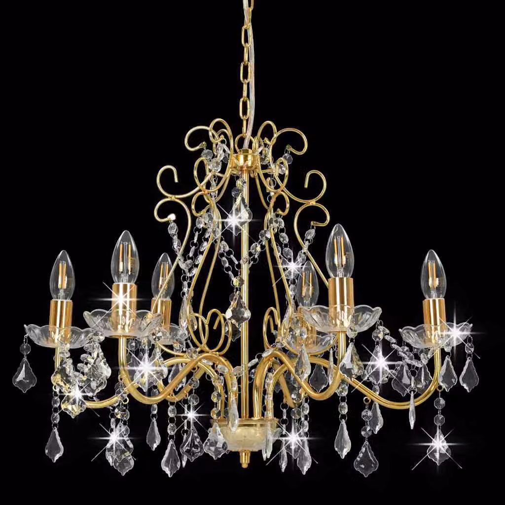 vidaXL Lampadario con Perline di Cristallo Dorato Tondo 6 E14
