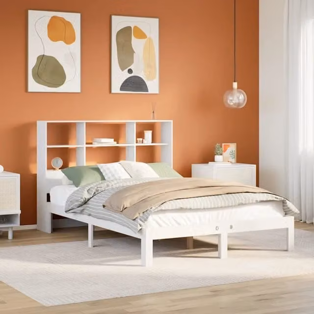 Letto Libreria senza Materasso-Struttura Letto con contenitore Bianco 160x200 cm Legno di Pino 307665