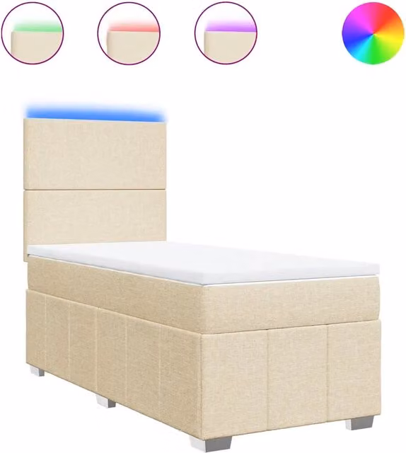 Letto singolo | Letto per adulti | Giroletto a Molle con Materasso Crema 90x200 cm inTessuto