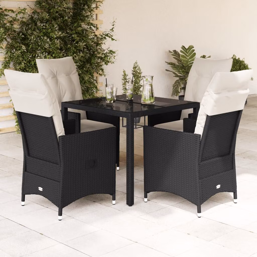 Set da Pranzo da Giardino vidaXL 5 pz in Polyrattan e Metallo con Piano in Vetro Nero e Bianco – 1