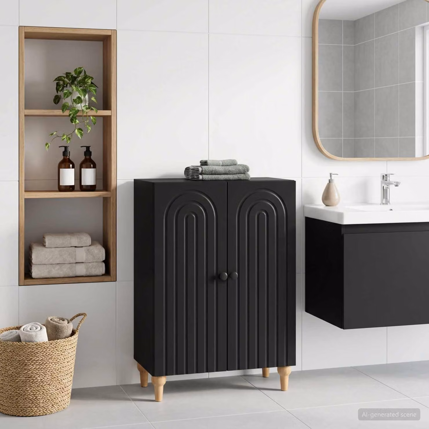Mobiletto da bagno moderno vidaXL ALKMAAR nero con ante a battente e ripiani interni L: 59,5 cm, P: 31 cm, H: 80 cm